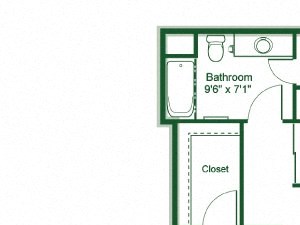 1 Bedroom 1 Bath floor plan, 841 square feet